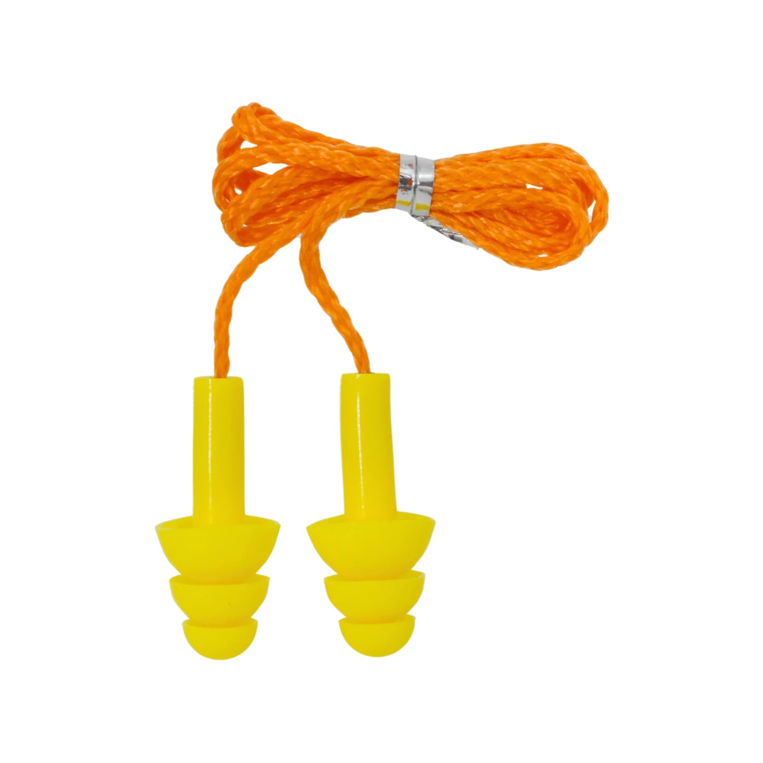 Tapones para oídos de PVC amarillos con cordón naranja, reutilizables para seguridad industrial
