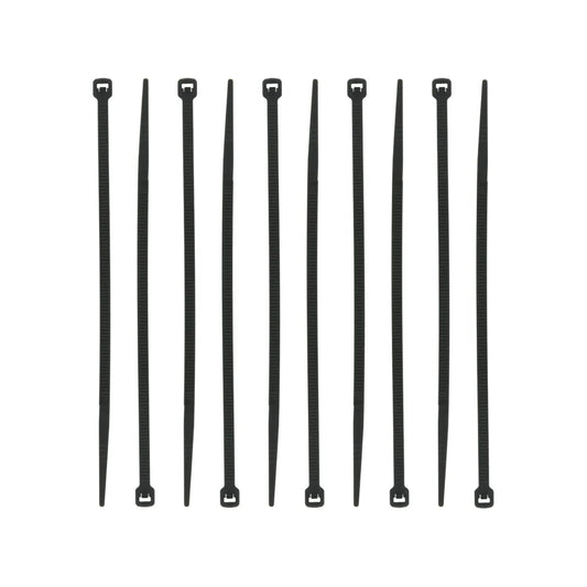 Cinchos negros de 4 pulgadas, diez piezas, para organizar y sujetar cables en instalaciones eléctricas.