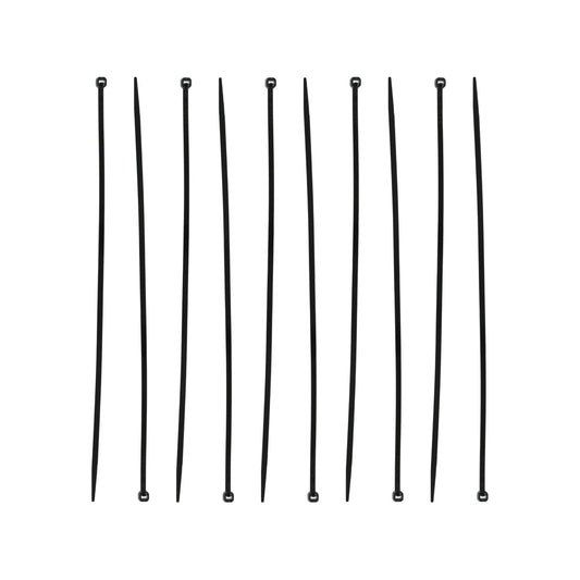 Diez cinchos de plástico negros para cables, bridas de nylon para organizar y asegurar elementos.