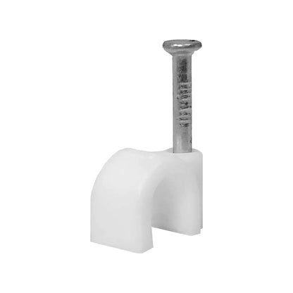 Grapa de cable curva blanca de 6mm con clavo de acero para fijación de cables eléctricos