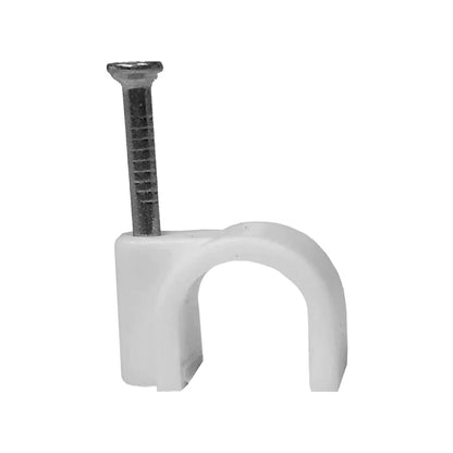 Grapa curva blanca Argos de 10mm con clavo para sujeción de cables eléctricos