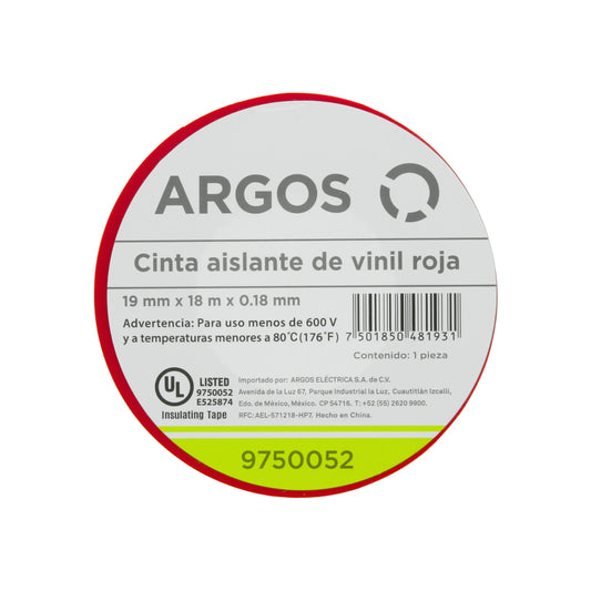 Cinta de aislar roja 18 m Argos 9750052