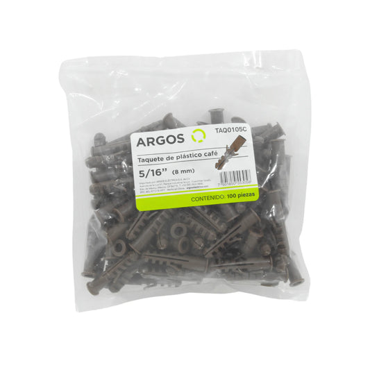 Taquete de plástico 5/16" 100 piezas café Argos TAQ0105C