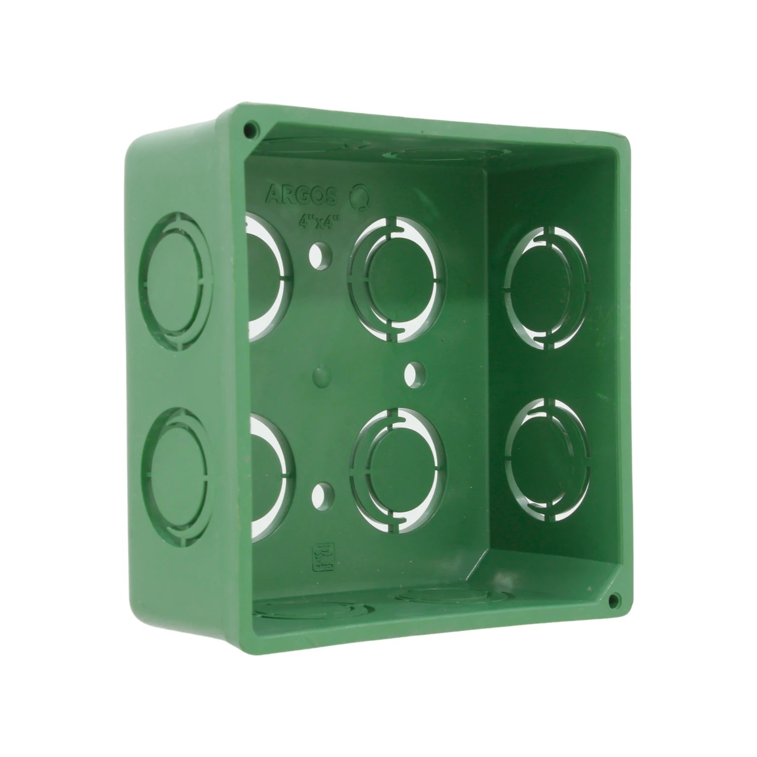 Caja de derivación eléctrica 4x4 de plástico verde marca Argos, con entradas premarcadas para conduit