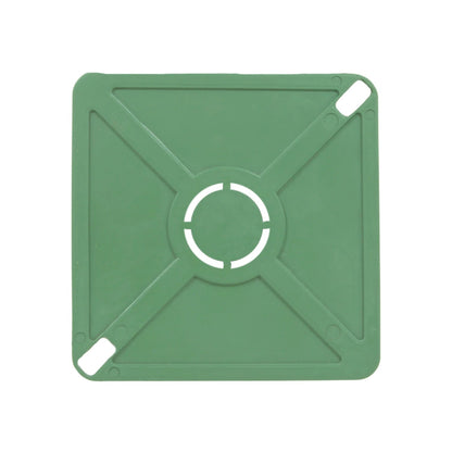 Tapa cuadrada verde de plástico para protección de cajas, con orificios para cables y ventilación