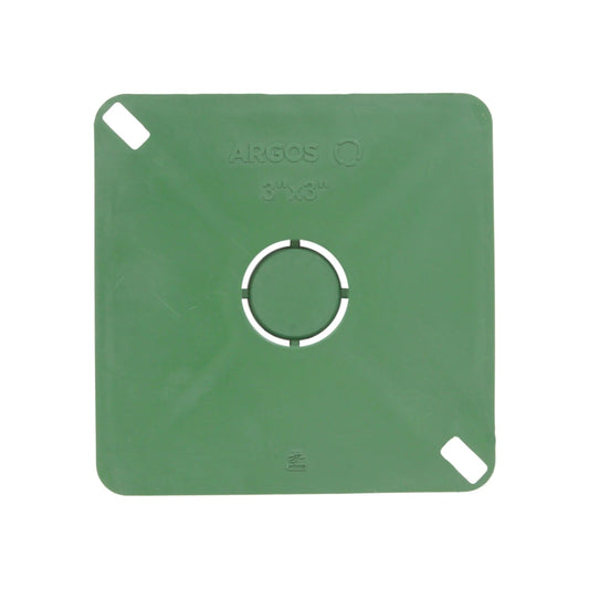 Tapa cuadrada plástica verde Argos 3x3 pulgadas con orificios para fijación en instalaciones
