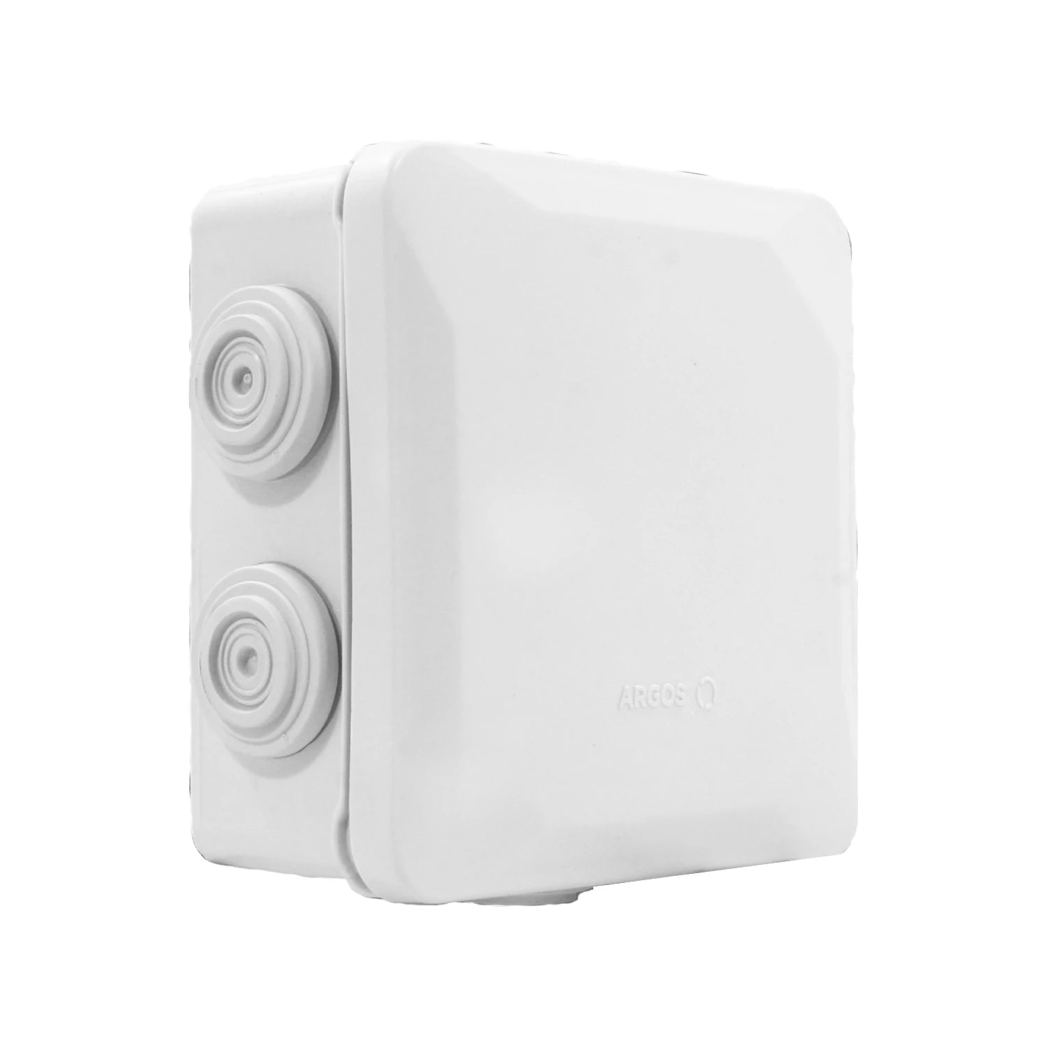 Caja estanca Argos blanca con dos entradas de cono preformadas para cableado eléctrico, ideal para derivación