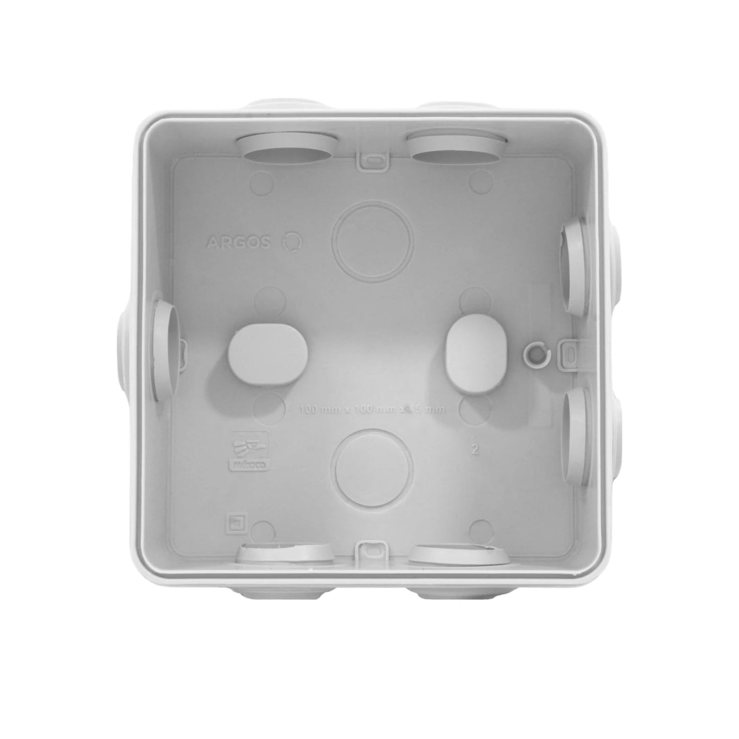 Caja estanca de superficie Argos blanca 100x100x45mm con conos para instalaciones eléctricas.