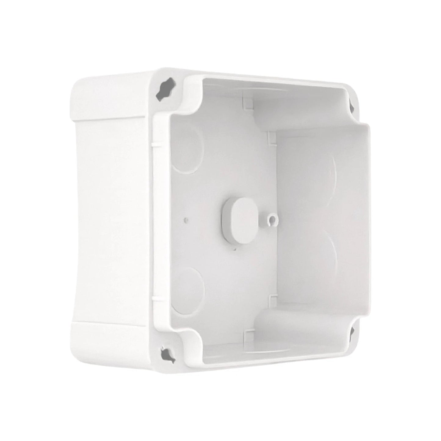 Caja estanca de plástico blanca para derivación eléctrica, IP55, con fijaciones y puntos de entrada pre-formados.