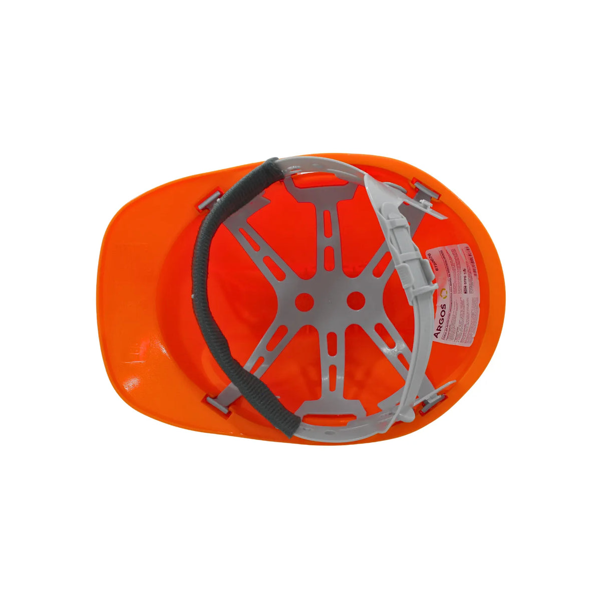 Casco de seguridad naranja Argos con suspensión ajustable y banda antisudor para protección industrial y construcción