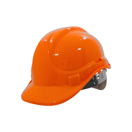 Casco de seguridad naranja para protección industrial en construcción con suspensión ajustable
