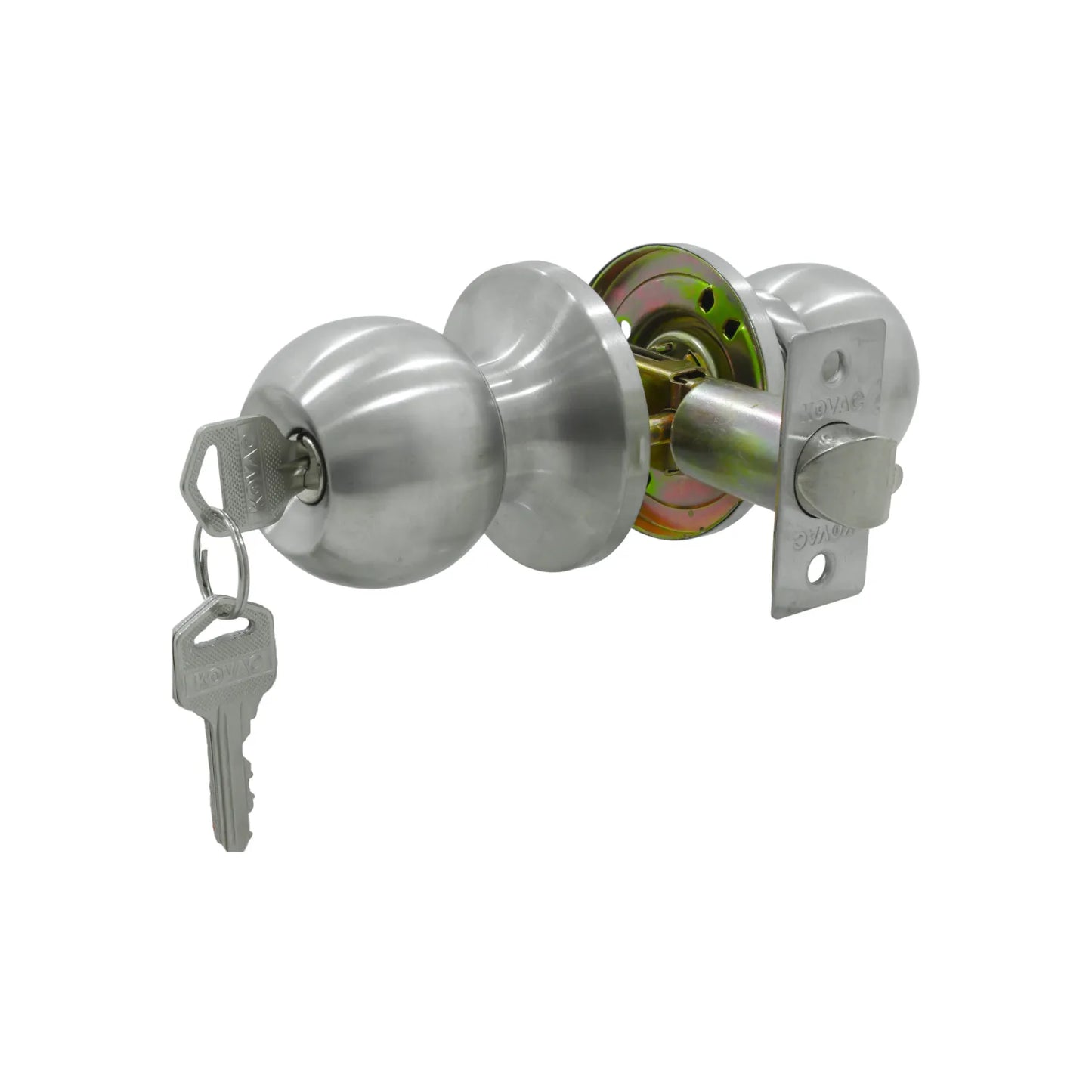 Cerradura de pomo cilíndrica KOVAC en acero inoxidable con llaves para puertas de madera o metal