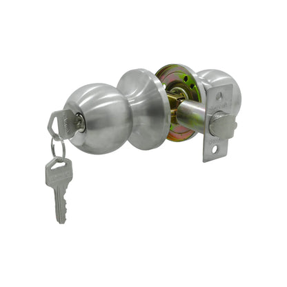 Cerradura de pomo cilíndrica KOVAC en acero inoxidable con llaves para puertas de madera o metal
