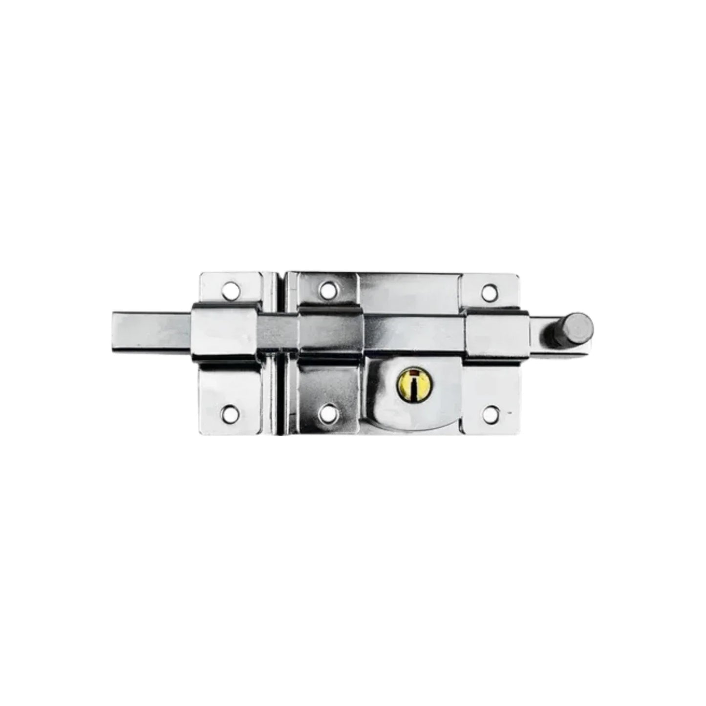Chapa de barra libre.,Cilindro de latón solido.,5 pernos de seguridad y seguro de botón.,Funciona con llave exterior y barra libre al girar la llave.,Ideal para puertas abatibles de metal o de madera.