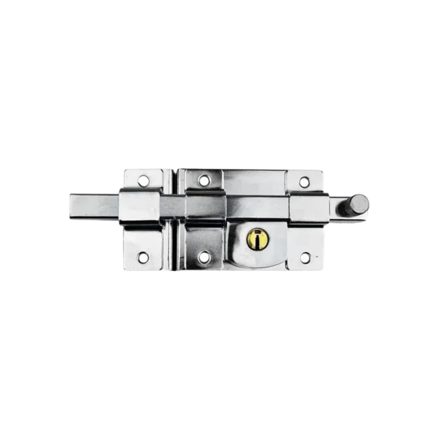 Chapa de barra libre.,Cilindro de latón solido.,5 pernos de seguridad y seguro de botón.,Funciona con llave exterior y barra libre al girar la llave.,Ideal para puertas abatibles de metal o de madera.