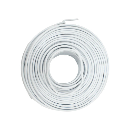 Cable eléctrico blanco enrollado en bobina, ideal para instalaciones residenciales o comerciales.
