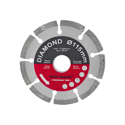 Disco diamantado Ong Namo segmentado Ø115mm para corte de concreto, ladrillo, piedra y bloque, uso profesional.