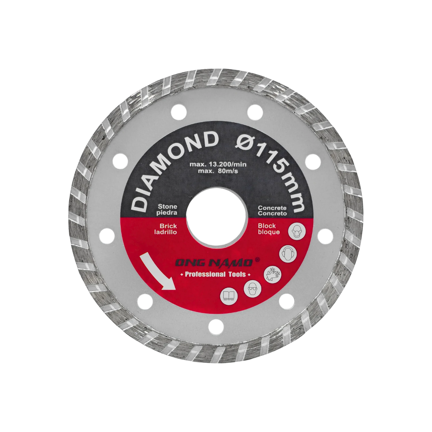 Disco diamantado ONG NAM® Ø115mm turbo para corte de piedra, ladrillo, concreto y bloque. Herramienta profesional.