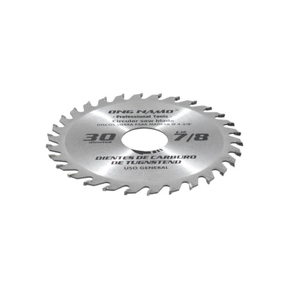 Disco sierra circular Ong Namo 4 3/8" 30 dientes carburo eje 7/8" para madera uso general