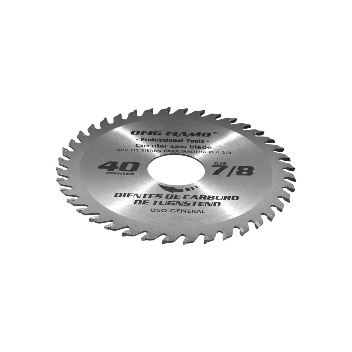 Disco sierra circular Ong Namo 4 3/8" con 40 dientes de carburo de tungsteno y eje 7/8" para madera