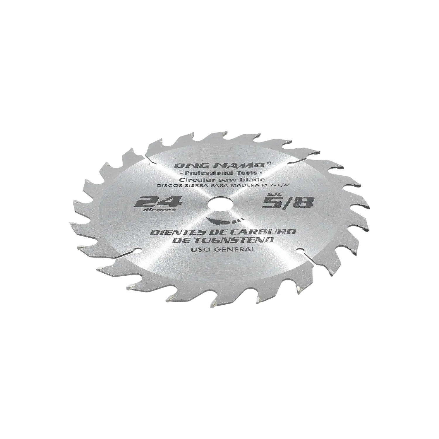 Disco sierra circular Ong Namo 7-1/4" 24 dientes de carburo para madera con eje 5/8"
