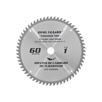 Disco sierra circular Ong Namo 10 pulgadas, 60 dientes de carburo de tungsteno para corte de madera.
