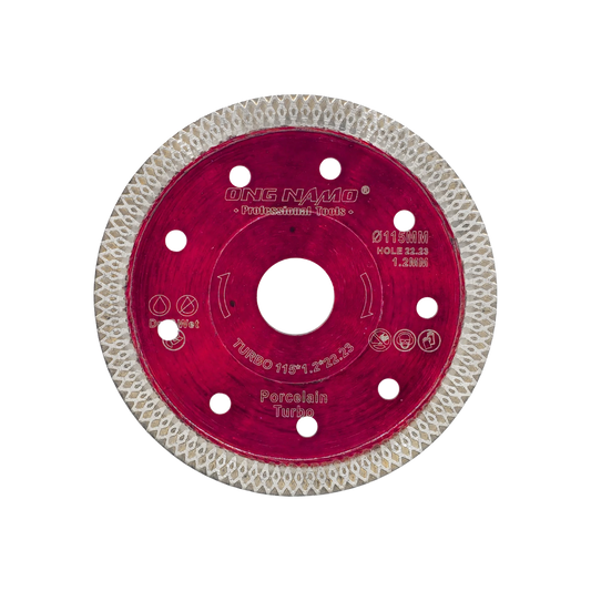 Disco diamantado turbo ONG NAM rojo 115mm para porcelana, corte seco y húmedo profesional
