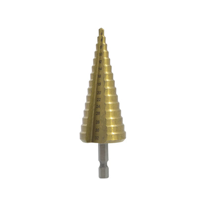 Broca escalonada HSS recubierta de titanio 4-32mm con vástago hexagonal para perforación de metal y lámina