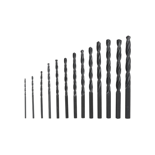 Juego de 13 brocas helicoidales negras de acero rápido para metal y madera en diferentes diámetros