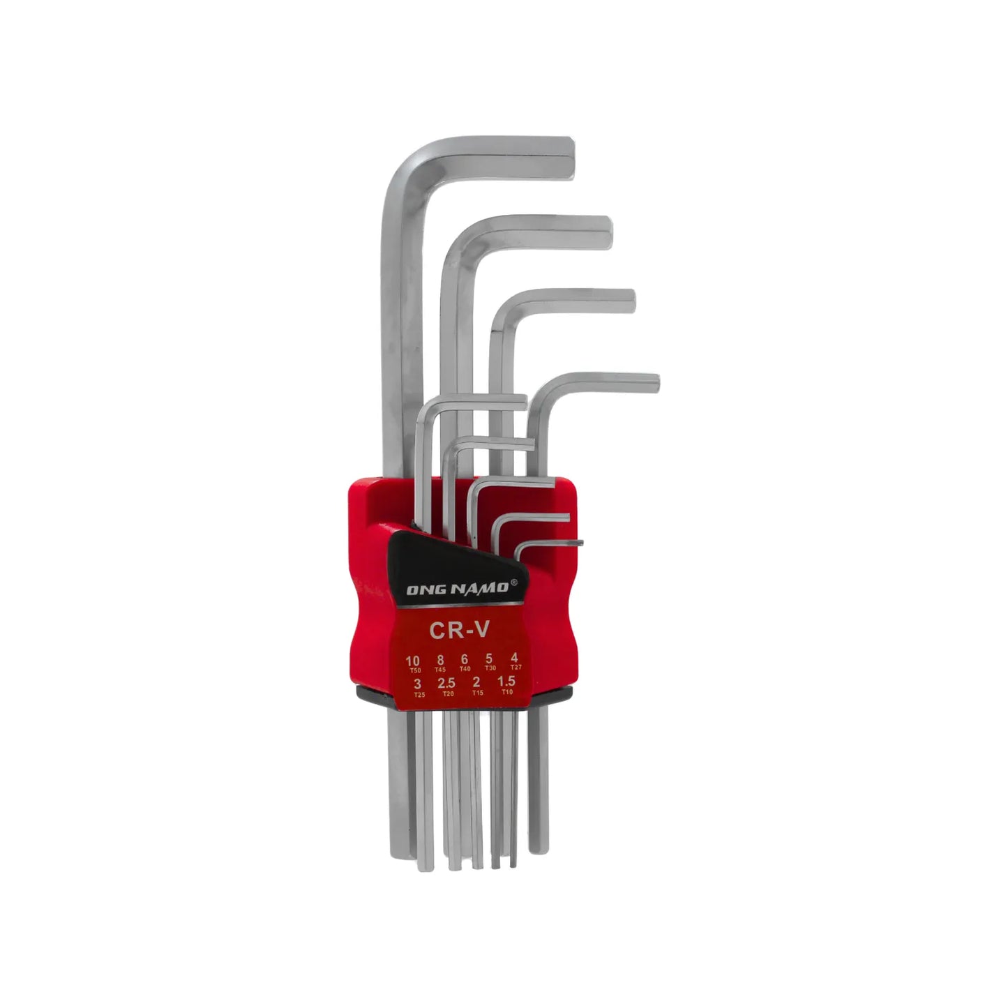 Juego de llaves Allen y Torx ONG NAMO de acero cromo vanadio con soporte rojo medidas de 1.5 a 10mm.