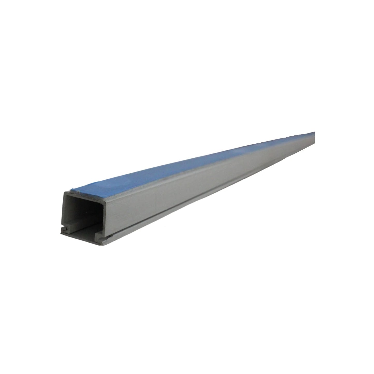 Canaleta gris de plástico para gestión de cables con protector azul