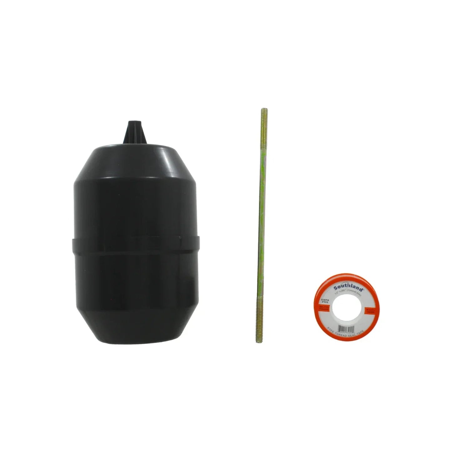 Flotador negro para cisterna con varilla roscada y cinta PTFE Southland para sellado de plomería
