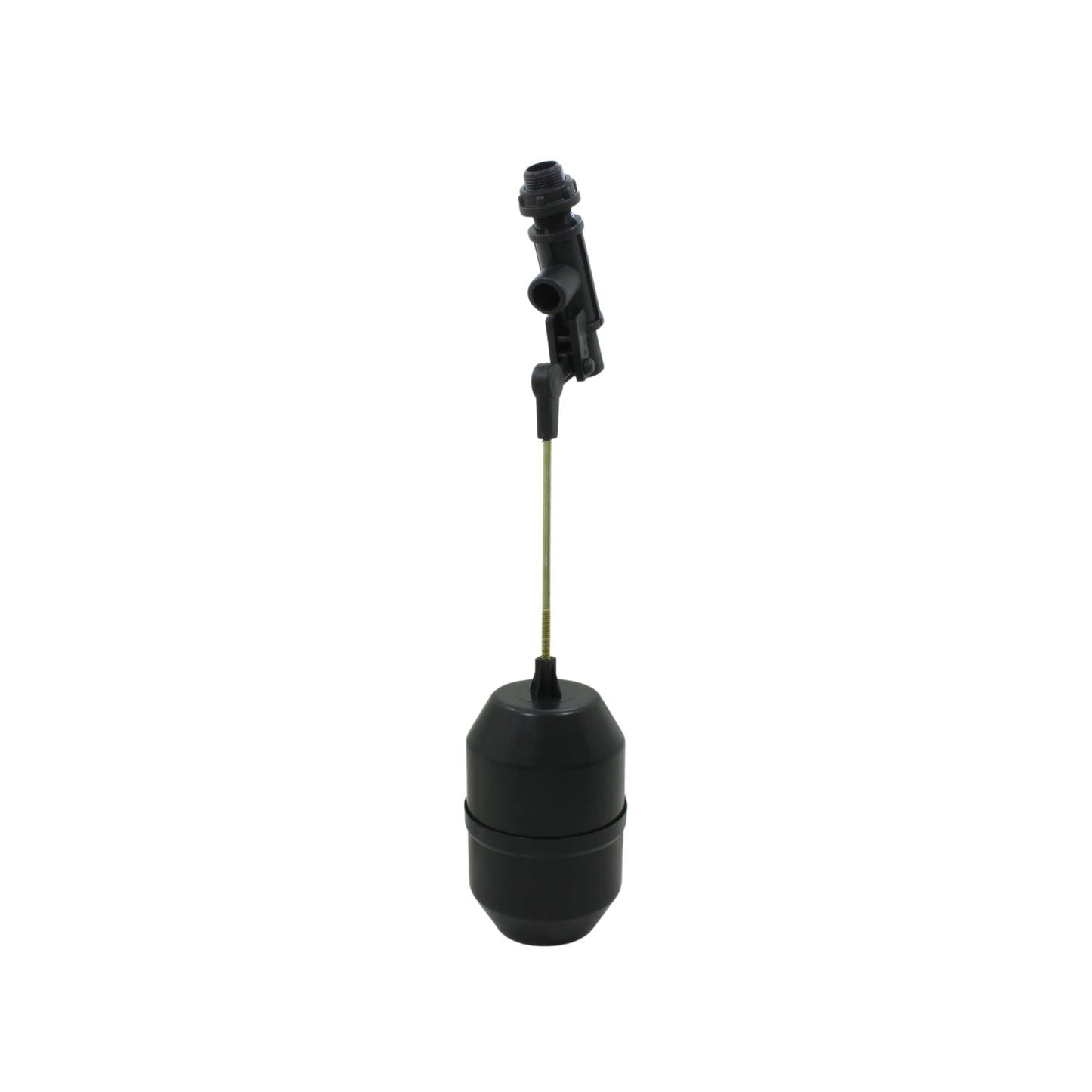 Válvula de flotador negra para tinaco o cisterna, con varilla y boya, para control automático de agua.