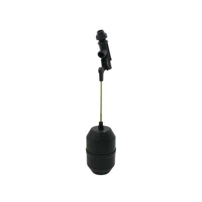 Válvula de flotador negra para tinaco o cisterna, con varilla y boya, para control automático de agua.