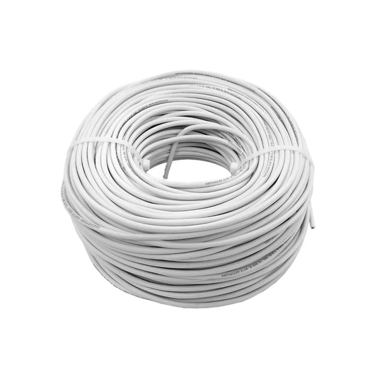 Cable eléctrico blanco antiflama calibre 14, 600V, 90°C, en rollo para instalaciones residenciales.