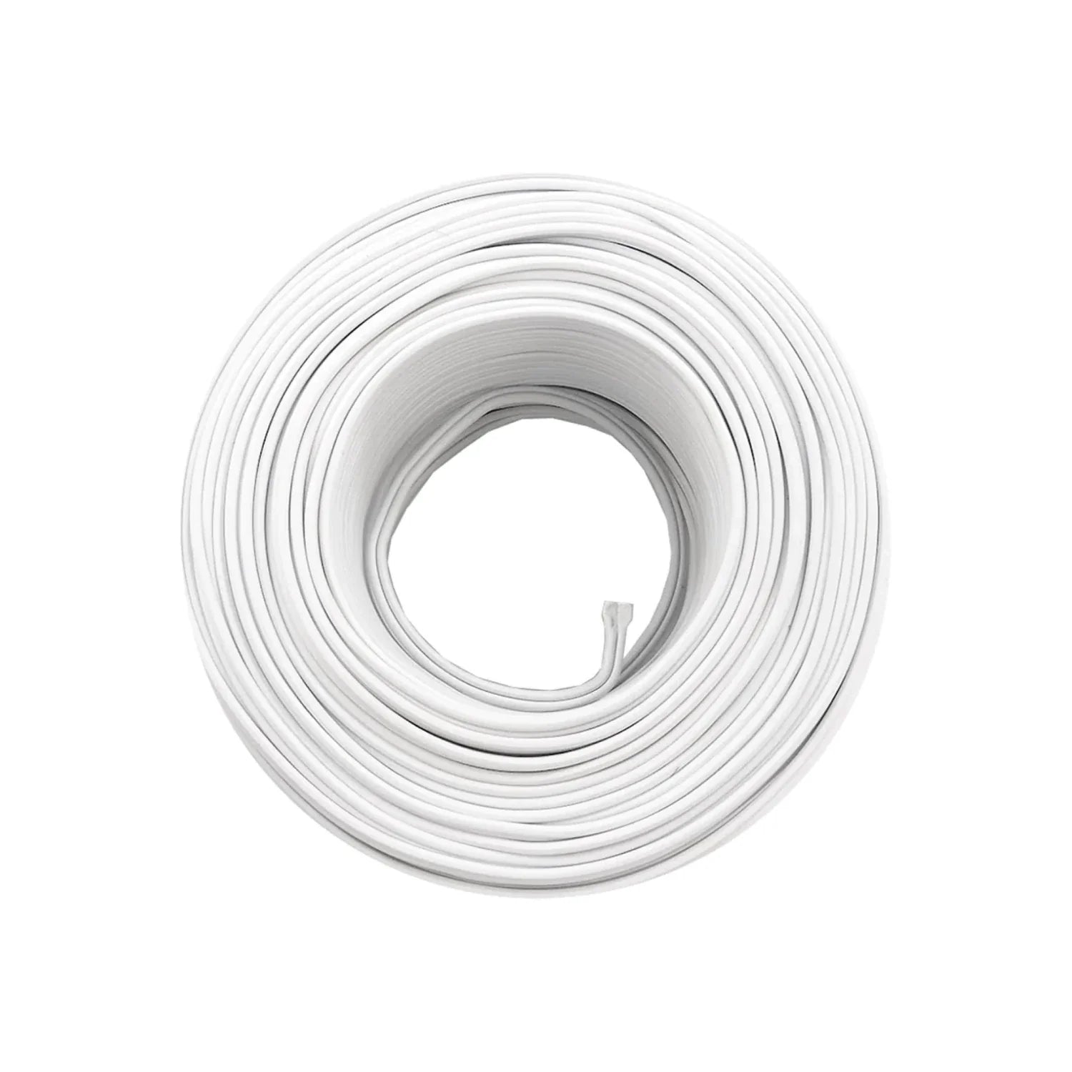 Rollo de cable eléctrico blanco, ideal para instalaciones y proyectos de cableado residencial.