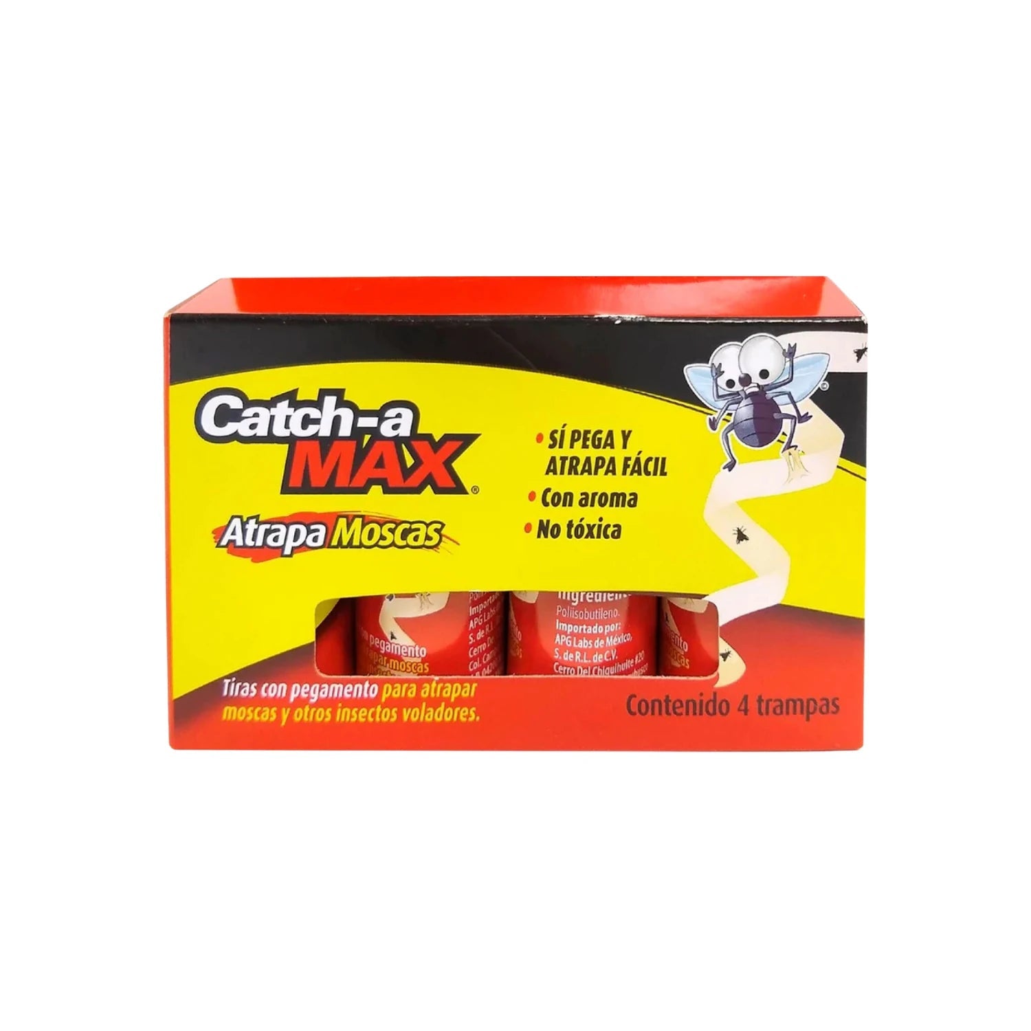 Trampa para moscas Catch-a Max de pegamento, no tóxica y fácil de usar, para insectos voladores. Incluye 4 tiras.