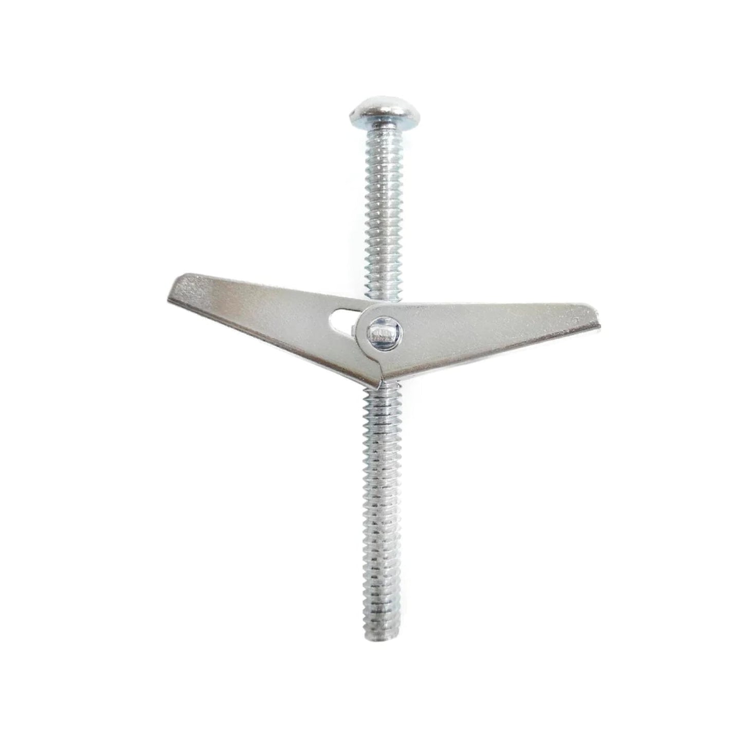 Tornillo sujetador mariposa de metal para tabla roca, anclaje resistente para fijación en muros huecos.