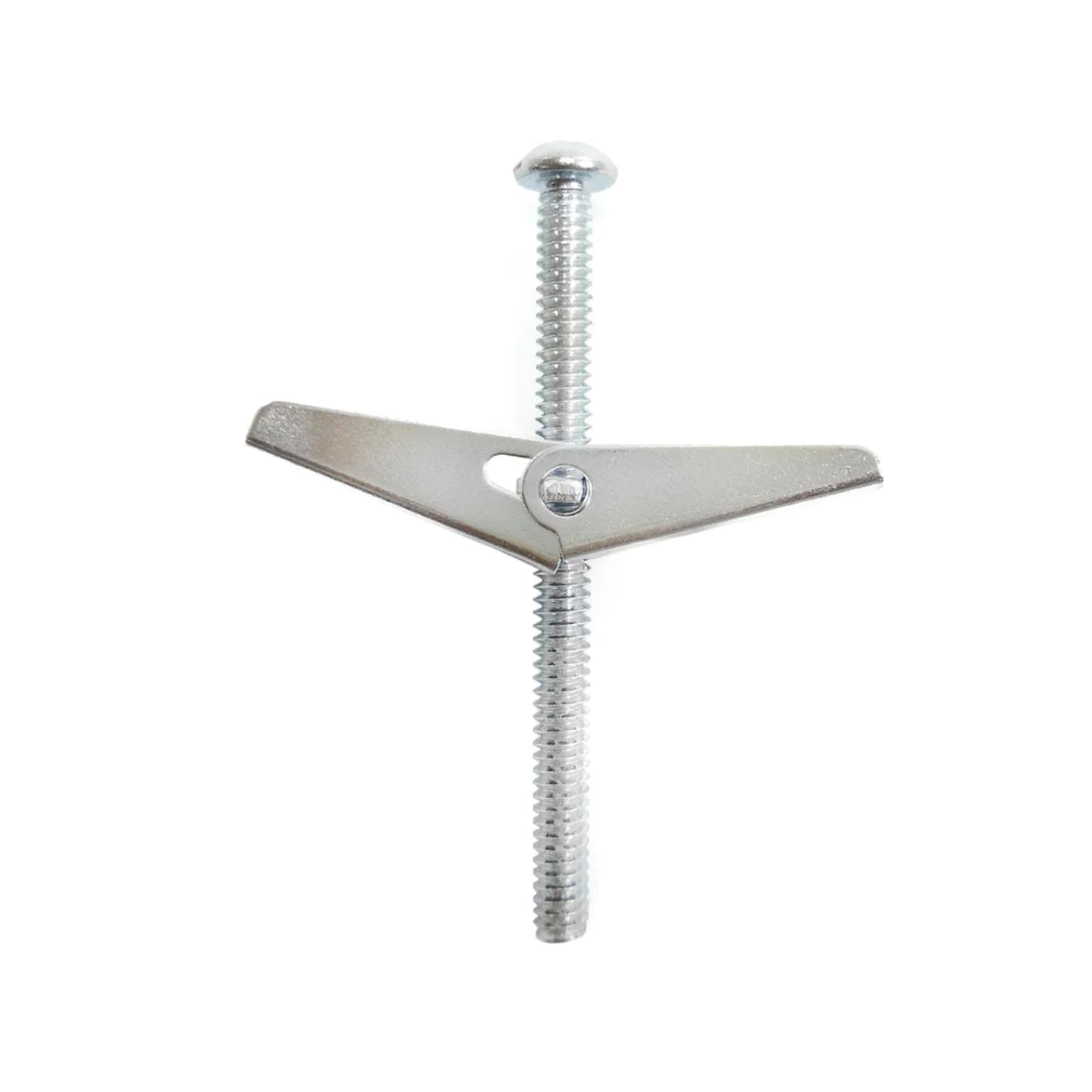Tornillo sujetador mariposa de metal para tabla roca, anclaje resistente para fijación en muros huecos.