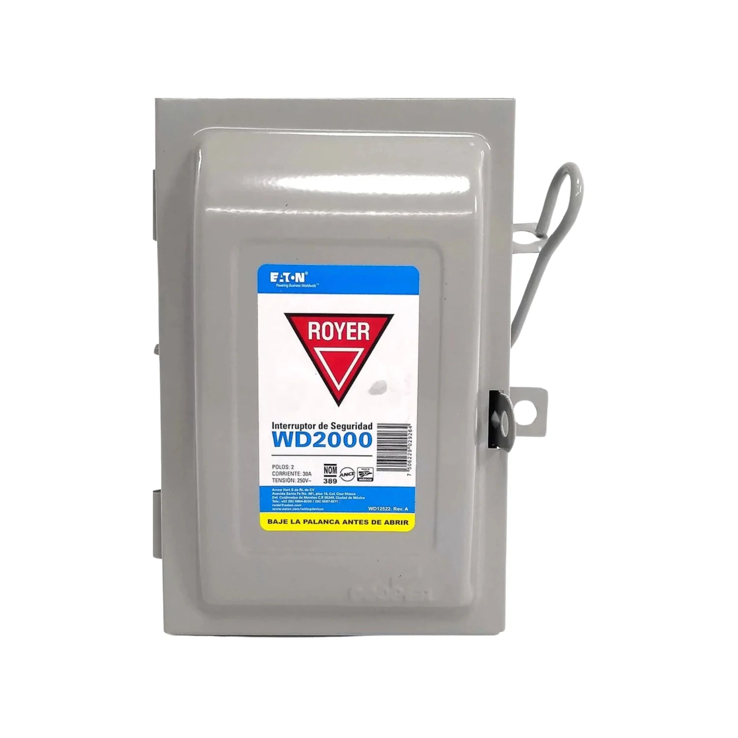 Interruptor de seguridad eléctrico Royer WD2000 Eaton gris metálico 2 polos 30A 250V