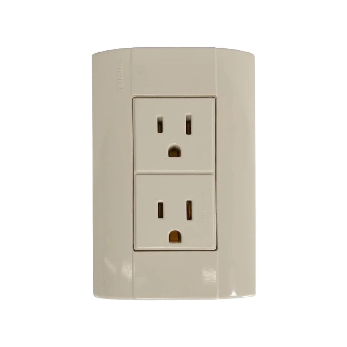 Contacto dúplex con polarizado y aterrizado.,Fabricado en baquelita de alta resistencia al calor.,Cuerpo color marfil.,Voltaje 127 V-15 A