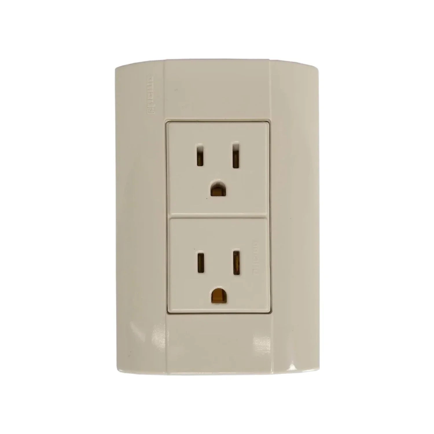 Contacto dúplex con polarizado y aterrizado.,Fabricado en baquelita de alta resistencia al calor.,Cuerpo color marfil.,Voltaje 127 V-15 A