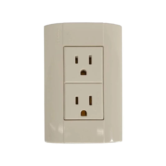 Contacto dúplex con polarizado y aterrizado.,Fabricado en baquelita de alta resistencia al calor.,Cuerpo color marfil.,Voltaje 127 V-15 A
