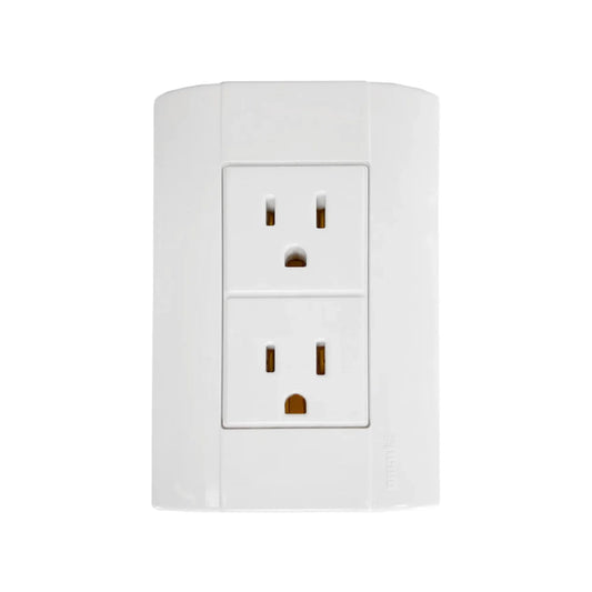 Contacto dúplex con polarizado y aterrizado.,Fabricado en baquelita de alta resistencia al calor.,Cuerpo color blanco.,Voltaje 127 V-15 A