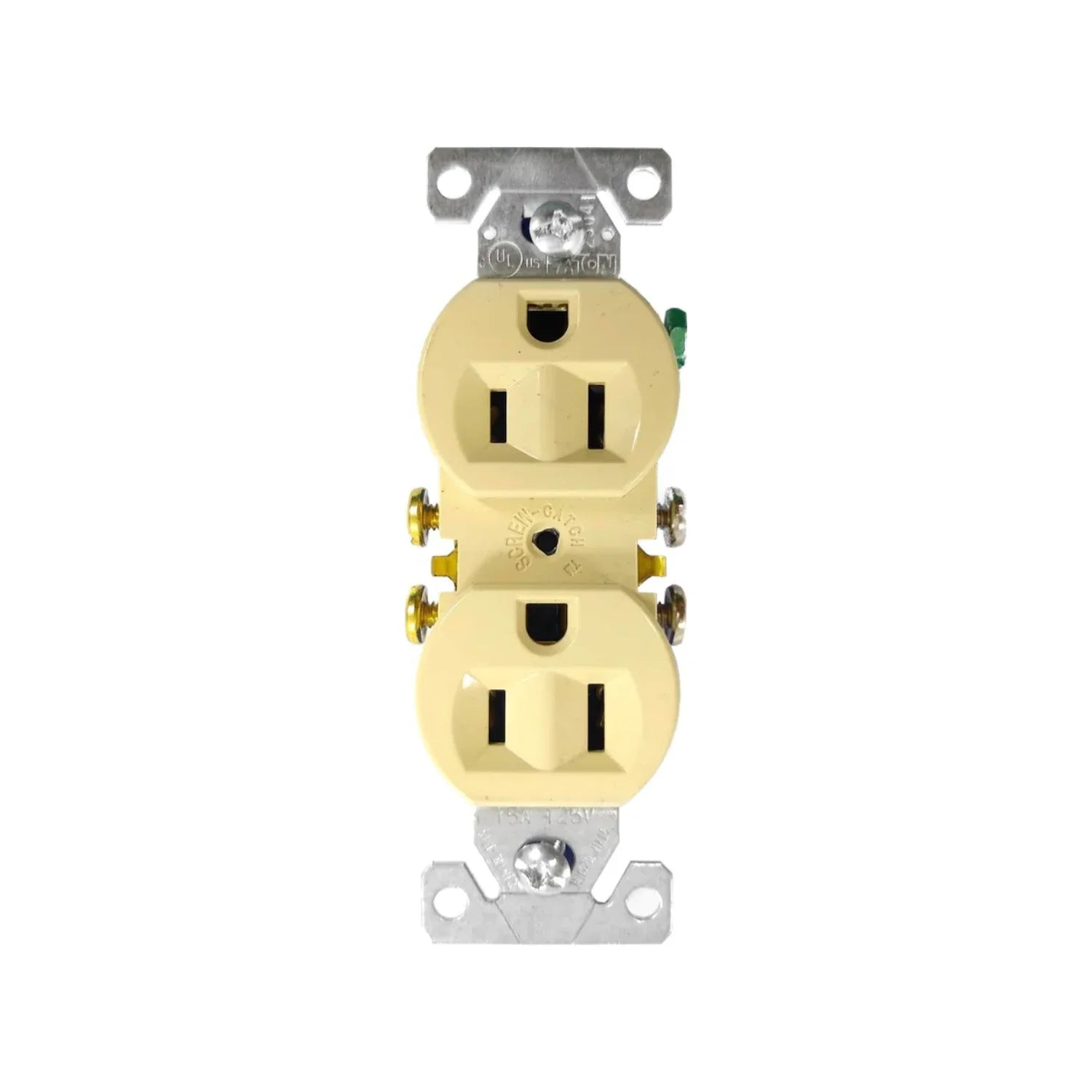 Contacto dúplex con polarizado y aterrizado.,Fabricado en plástico baquelita de alta resistencia.,Cuerpo color marfil.,Voltaje 127 V-15 A