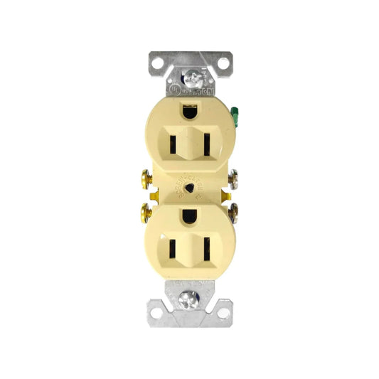 Contacto dúplex con polarizado y aterrizado.,Fabricado en plástico baquelita de alta resistencia.,Cuerpo color marfil.,Voltaje 127 V-15 A