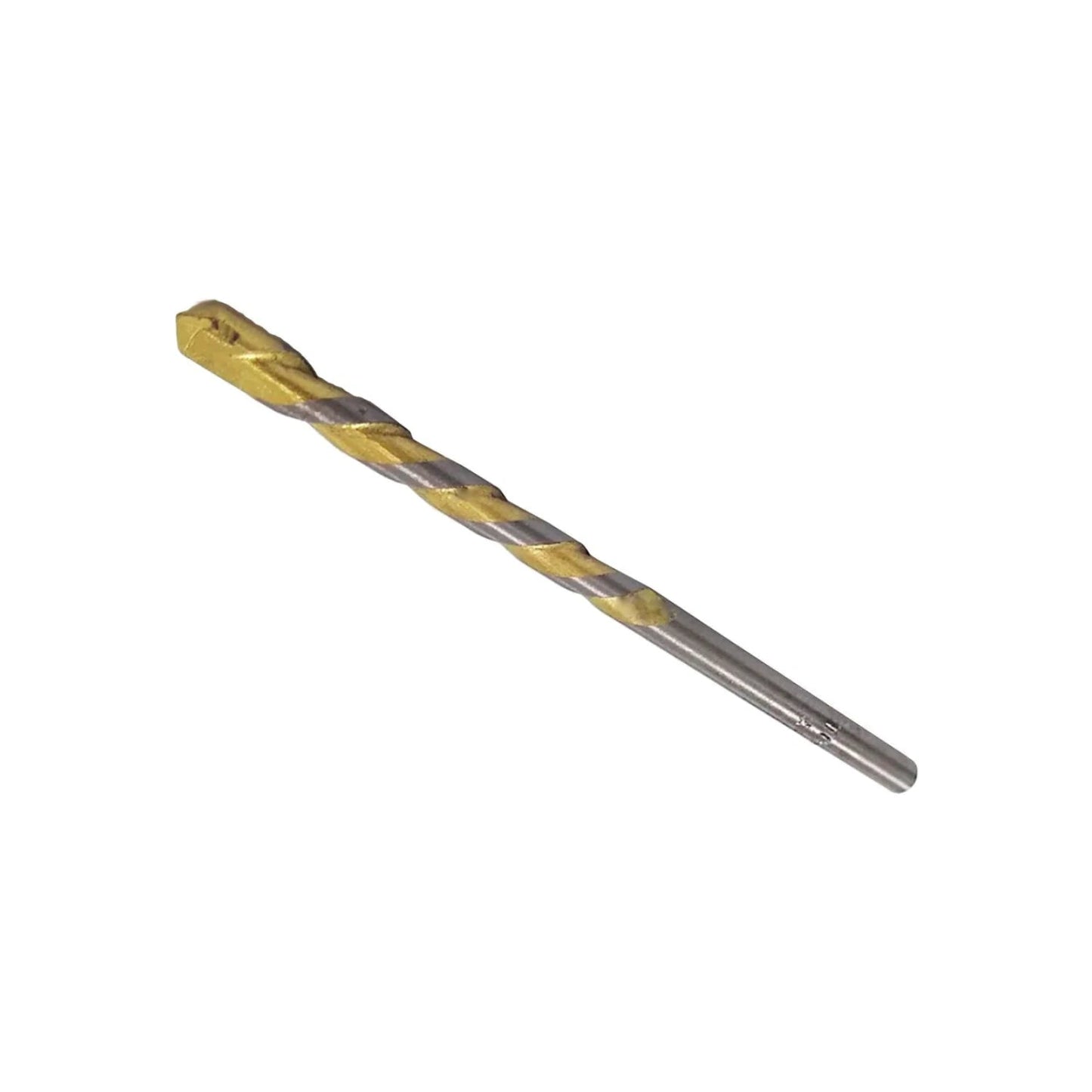 Broca para concreto 1/4"x4" con punta de carburo, diseño espiral dorado y gris para taladros percutores.
