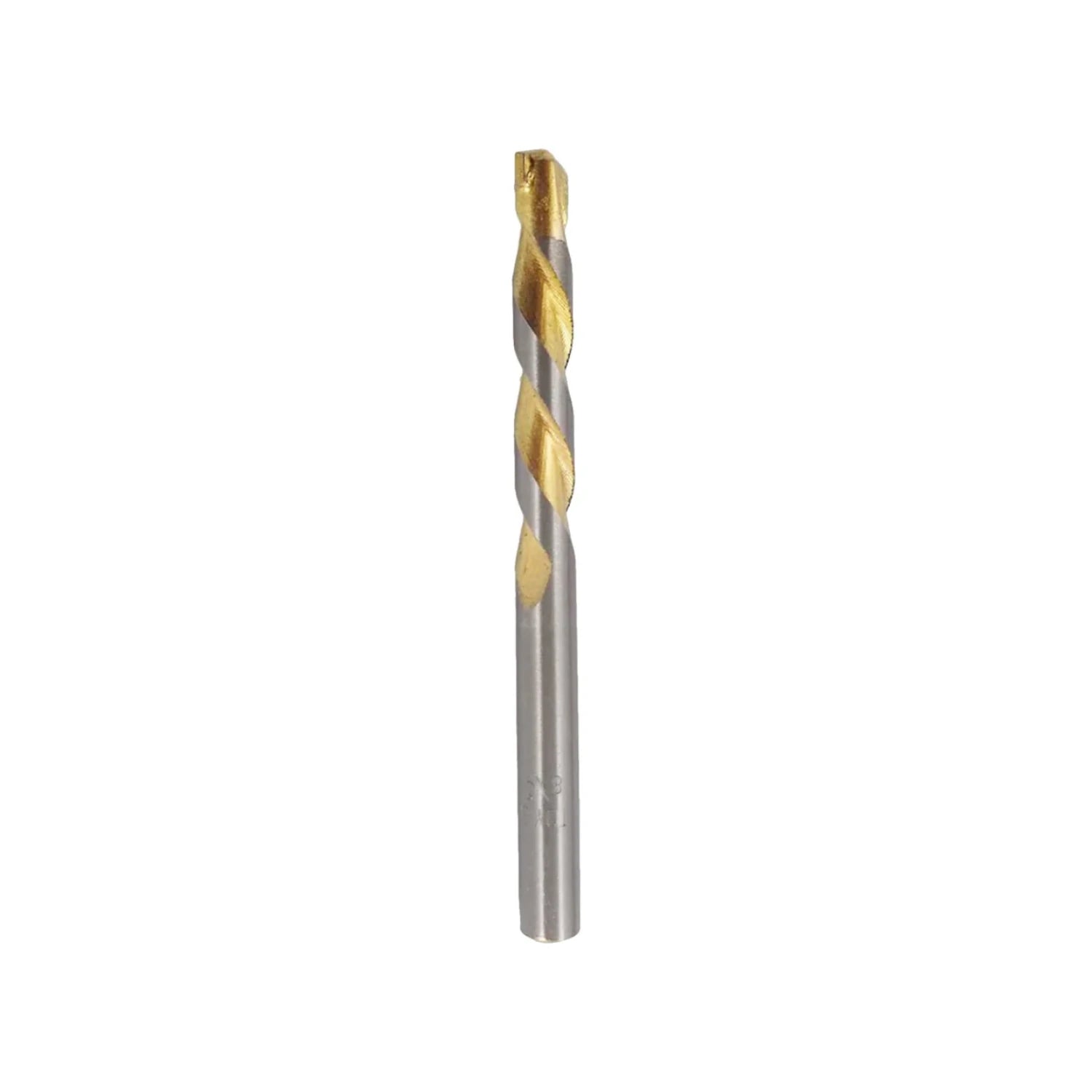 Broca para concreto 3/8"x4" con hélice dorada y vástago plateado para taladro.