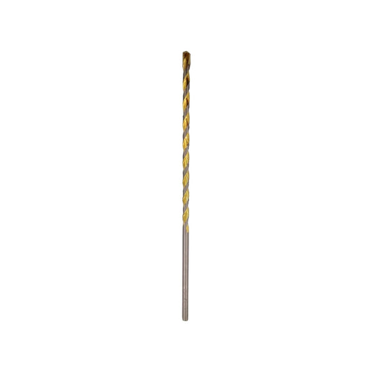 Broca para concreto 3/8"x13" con punta de carburo, cuerpo helicoidal dorado y vástago plateado