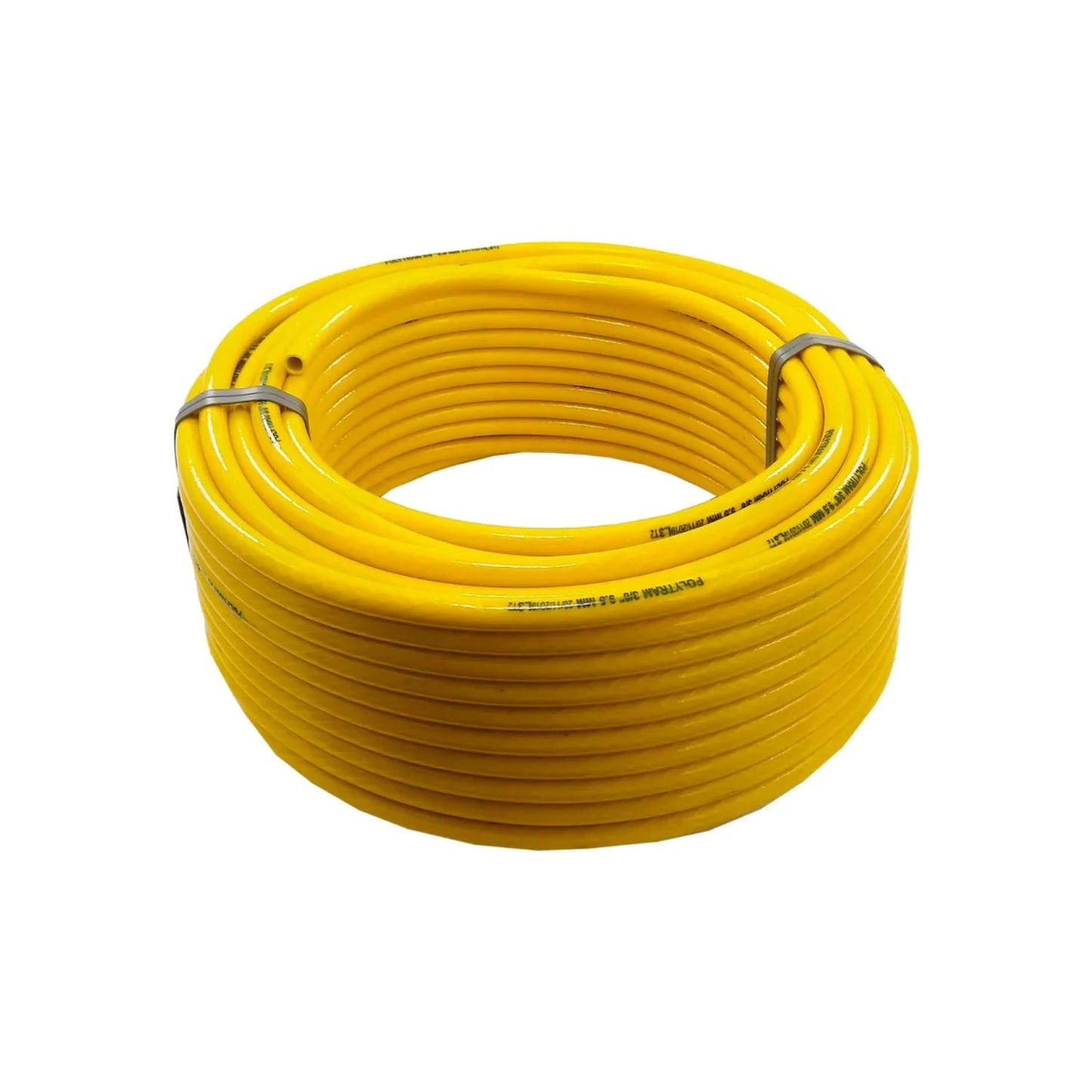 Manguera amarilla tramada POLYTRAAM 3/8" (9.5 mm) en rollo para uso industrial o doméstico